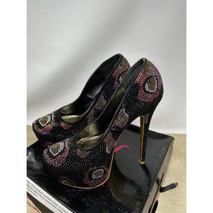 Sheikh Multicolored Bedazzled Rhinestone Black Pump Heels Size 8